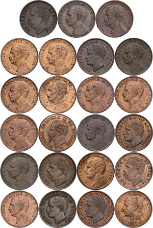 obverse: Vittorio Emanuele III (1900-1943). Lotto di ventitre (23) monete da 1 centesimo: 1867, 1895, 1896, 1900, 1903 (3 ribattuto), 1904, 1905, 1908, 1909 (2), 1910, 1913 (2), 1914 (2), 1915 (2), 1916 (2), 1917 (4)