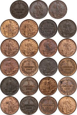 reverse: Vittorio Emanuele III (1900-1943). Lotto di ventitre (23) monete da 1 centesimo: 1867, 1895, 1896, 1900, 1903 (3 ribattuto), 1904, 1905, 1908, 1909 (2), 1910, 1913 (2), 1914 (2), 1915 (2), 1916 (2), 1917 (4)
