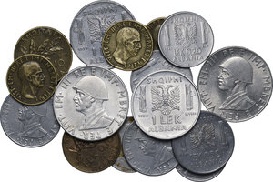 obverse: Vittorio Emanuele III (1939-1943). Lotto di diciotto (18) monete: 2 lek 1939 (2), lek 1939 (2), 0,50 lek 1939, 0,50 lek 1940 (2), 0,50 lek 1941, 0,20 lek 1939 (3), 0,20 lek 1940, 0,20 lek 1941, 0,10 lek 1940 (2), 0,05 lek 1940 (3)