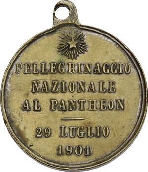 reverse: Umberto I (1878-1900). Regnante Vittorio Emanuele III.. Medaglia per il Pellegrinaggio al Pantheon, 29 Luglio 1904