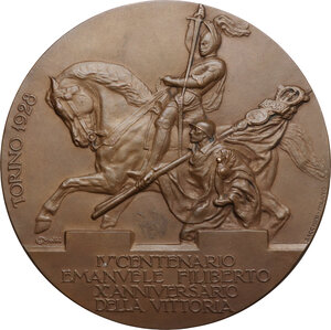 obverse: Vittorio Emanuele III (1900-1943). Medaglia 1928 per il decimo anniversario della Vittoria della Prima Guerra Mondiale e per il quarto centenario della nascita di Emanuele Filiberto di Savoia