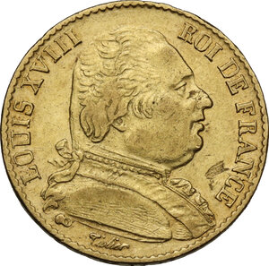obverse: France.  Louis XVIII (1814-1824).. 20 Francs 1814 A, Paris mint