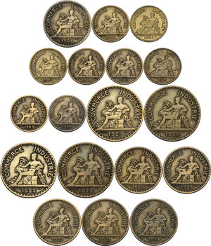 obverse: France.  Chambre de Commerce.. Lot of eighteen (18) coins: bon pour 2 francs (4), bon pour franc (6), bon pour 50 centimes (8)