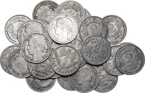obverse: France.  Republic. Lot of twenty-seven (27) 2 francs coins