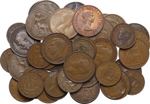 obverse: Great Britain. Lot of fifty-six (56) coins: half penny 1888, 1916, 1919, 1928, 1929, 1938, 1942, 1943, 1944, 1945, 1947, 1948, 1949 (2), 1950, 1952, 1953, 1954, 1955, 1957, 1958 (2), 1959, 1965, penny 1895, 1898, 1906, 1912, 1914, 1915, 1916, 1917,1918, 1919 (2), 1920 (2), 1921, 1927, 1935, 1936 (2), 1937 (2), 1938, 1939, 1944, 1948, 1962 (2), 1963 (2), 1964, 1966 (2), 1967