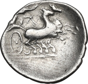 reverse: Southern Apulia, Neapolis.  AR Triobol, c.300-275 BC