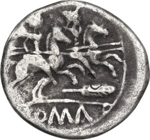 reverse: Staff and feather series.. AR Denarius, c. 206-200 BC