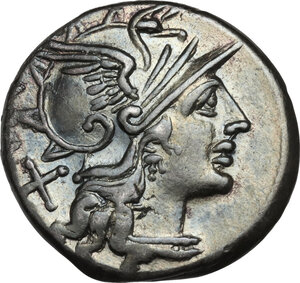 obverse: Decimius Flavus.. AR Denarius, 150 BC