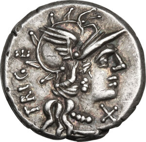 obverse: C. Curiatius Trigeminus. . AR Denarius, 142 BC