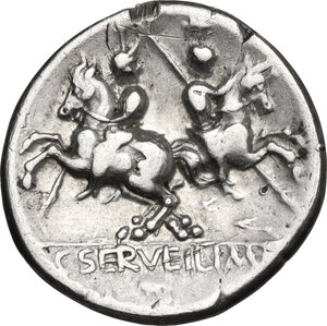 reverse: C. Servilius M.f.. AR Denarius, 136 BC