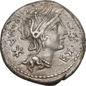 obverse: M. Sergius Silus.. AR Denarius, 116-115 BC