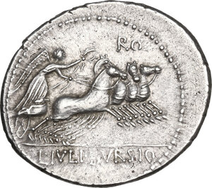 reverse: L. Julius Bursio.. AR Denarius, 85 BC