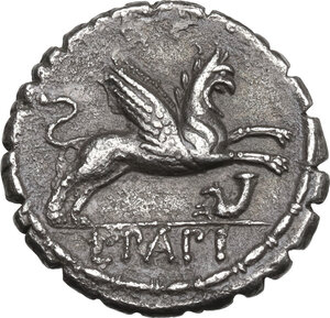 reverse: L. Papius.. AR Denarius serratus, 79 BC