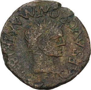 reverse: Tiberius (14-37) with Julia Augusta (Livia) and Drusus .  Ae As, Tarraco mint, Spain. Struck c. 22-23 AD