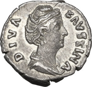obverse: Faustina I, wife of Antoninus Pius (died 141 AD).. AR Denarius, after 141 AD