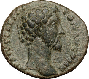obverse: Marcus Aurelius as Caesar (139-161).. AE As, 158-159 AD