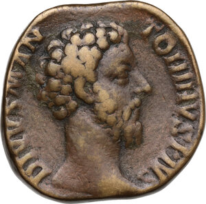 obverse: Marcus Aurelius (Divus, died 180 AD).. AE Sestertius, struck under Commodus, 180 AD