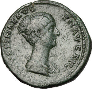 obverse: Faustina II, wife of Marcus Aurelius (died 176 AD).. AE Sestertius, struck under Antoninus Pius, 145-146 AD