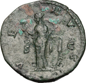 reverse: Faustina II, wife of Marcus Aurelius (died 176 AD).. AE Sestertius, struck under Antoninus Pius, 145-146 AD