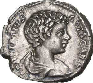 obverse: Geta as Caesar (198-212)..  AR denarius, Laodicea ad Mare mint, 202 AD
