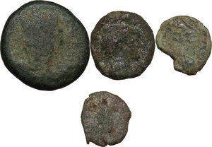 obverse: Ostrogothic Italy.. Multiple lot of four (4) AE coins: Theoderic, 5 Nummi, Metlich 81, Athalaric, 2.5 Nummi, Metlich 88, Baduila 2,5 Nummi, Metlich 94 (2 examples)