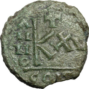 reverse: Justinian I (527-565)..  AE Half Follis. Sicilian mint(?) Dated RY 15 (541/2 AD)
