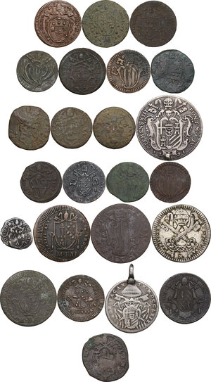 obverse: Lotto di ventiquattro (24) monete di ambito papale con emissioni per le zecche di Ravenna, Ferrara, Gubbio e Roma