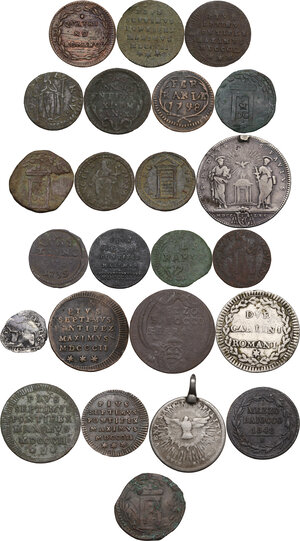 reverse: Lotto di ventiquattro (24) monete di ambito papale con emissioni per le zecche di Ravenna, Ferrara, Gubbio e Roma