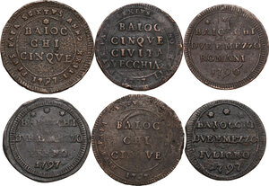 obverse: Pio VI (1775-1799), Giovanni Angelo Braschi. Lotto di sei (6) monete da 2 e mezzo e 5 Baiocchi, varie zecche