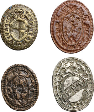 obverse: Interessante lotto di quattro (4) sigilli. XVII-XVIII sec. Uno di essi porta il nome del proprietario, Giovanni Paolo Maino. Da studio