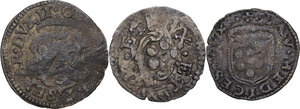 obverse: Firenze. Lotto di tre (3) monete: crazia di Cosimo I, quattrino di Ferdinando I e sesino di Lorenzo de  Medici per Pesaro