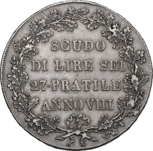 reverse: Milano.  Repubblica Cisalpina (1800-1802). Scudo da Lire sei A. VIII, 1800