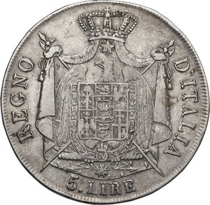 reverse: Milano.  Napoleone I (1805-1814) Imperatore di Francia e Re d Italia.. 5 lire 1807, cifre spaziate