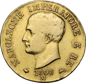 obverse: Milano.  Napoleone I (1805-1814) Imperatore di Francia e Re d Italia.. 40 lire 1808