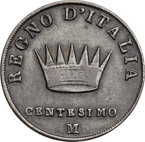 reverse: Milano.  Napoleone I (1805-1814) Imperatore di Francia e Re d Italia.. Centesimo 1811, saggio in lega (?)