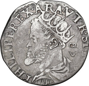 obverse: Napoli.  Filippo II di Spagna (1554-1598).. Carlino 1572