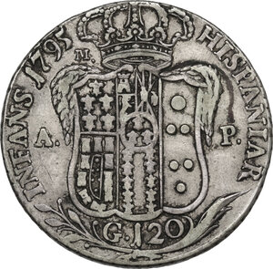 reverse: Napoli.  Ferdinando IV di Borbone  (1759-1816). 120 Grana o Piastra 1795