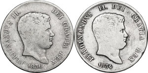 obverse: Napoli.  Ferdinando II di Borbone (1830-1859). Lotto di due (2) mezze piastre: 1834 e 1836