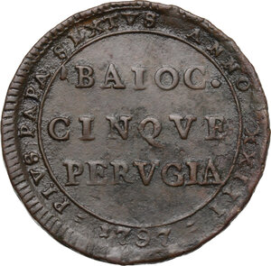obverse: Perugia.  Pio VI (1775-1799), Giovanni Angelo Braschi. Madonnina da 5 baiocchi 1797, sigle T M