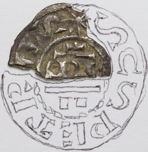 obverse: Roma.  Gregorio IV con Ludovico il Pio (828-840). Frammento di Denaro antiquiore