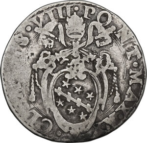 obverse: Roma.  Clemente VIII (1592-1605), Ippolito Aldobrandini.. Testone A. X