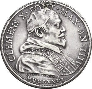obverse: Roma.  Clemente X (1670-1676), Emilio Bonaventura Altieri. Piastra 1673 A. IIII per la beatificazione di Pio V