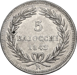 reverse: Roma.  Gregorio XVI (1831-1846), Bartolomeo Alberto Cappellari. . 5 Baiocchi 1842, A. XII