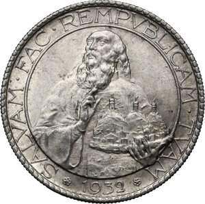 obverse: San Marino.  Seconda monetazione (1931-1938).. 20 lire 1932