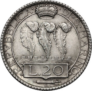 reverse: San Marino.  Seconda monetazione (1931-1938).. 20 lire 1932