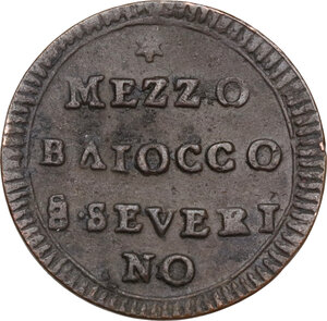 reverse: San Severino.  Pio VI (1775-1799), Giovanni Angelo Braschi. Mezzo Baiocco (ridotto) A. XXIII