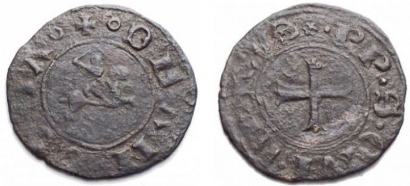 obverse: Zecche Italiane - Ancona. Autonome (XIII-XV sec.). Quattrino. MI. R/ Cavaliere al galoppo. gr 0,71. mm 17,52. CNI 33. NC