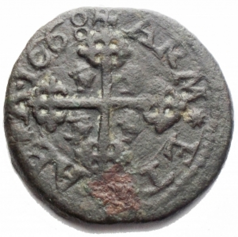 reverse: Zecche Italiane -Cagliari.Carlo II.1665-1700.Cagliarese 1668.Cu.CNI 11-13.Peso 4,52 gr. Diametro22,07 mm.BB.