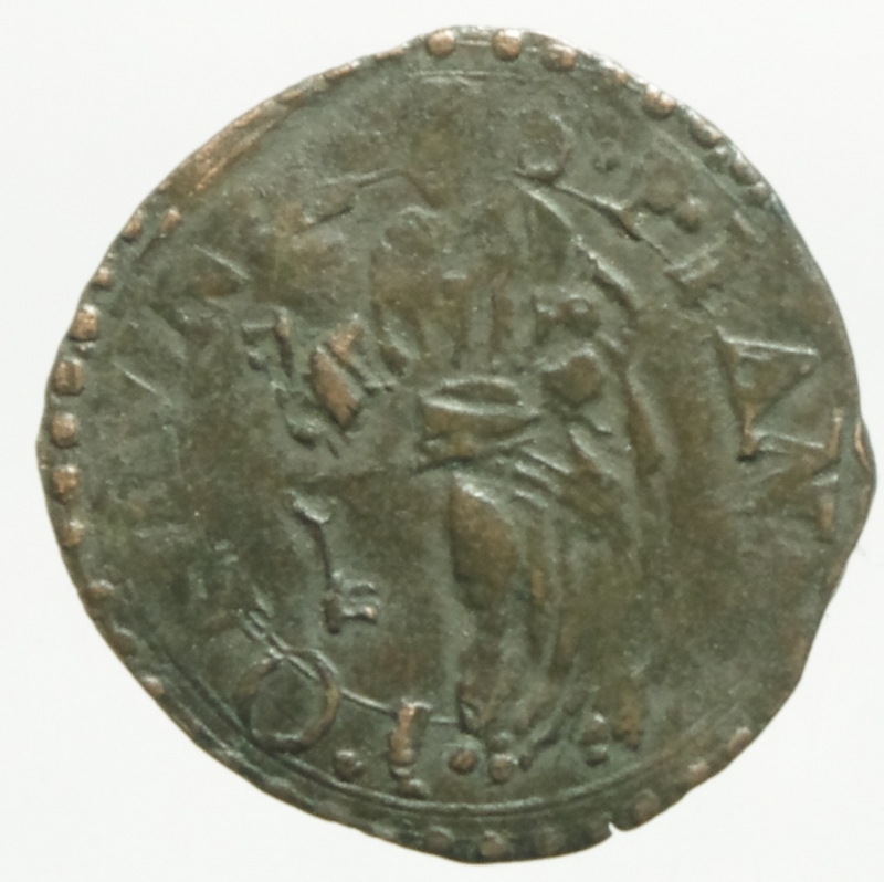 reverse: Zecche Italiane. Fano. Sisto V (1585-1590). Quattrino. M.116. R. AE. Peso 0,65 gr.BB.
