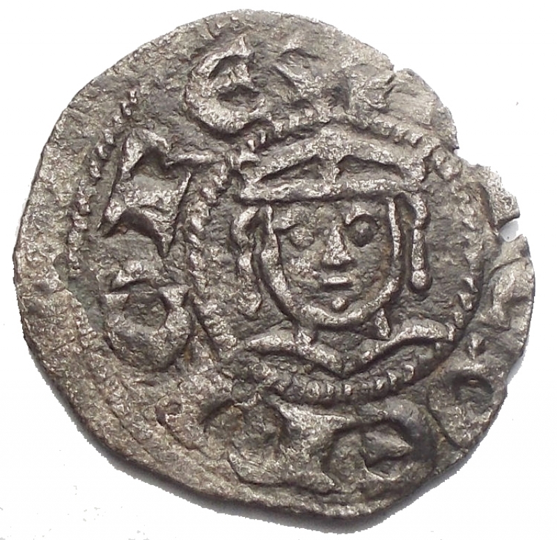 obverse: Zecche Italiane - Messina Enrico VI (1191-1197) Denaro del 1196a nome di Enrico e Federico. D/ Busto di Federico bambino. R/ Aquila. Gr. 0.59. MI. Sp.32. R. BB+. Argentatura